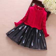 Детская одежда для девочек, теплое вязаное платье-свитер осенне-зимние детские платья принцессы на Рождество, свадьбу, вечеринку для девочек от 3 до 9 лет