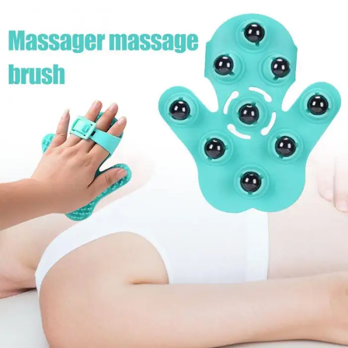 1 Pcs Body Massager Glove Palms Shaped 9 Metal Roller Ball Stress Relief Anti Cellulite RJ99