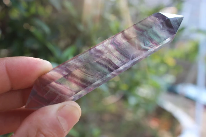 Image TOP !!!!!! Natural quartz crystal, fluorite, double terminated wand purple stripes treatment