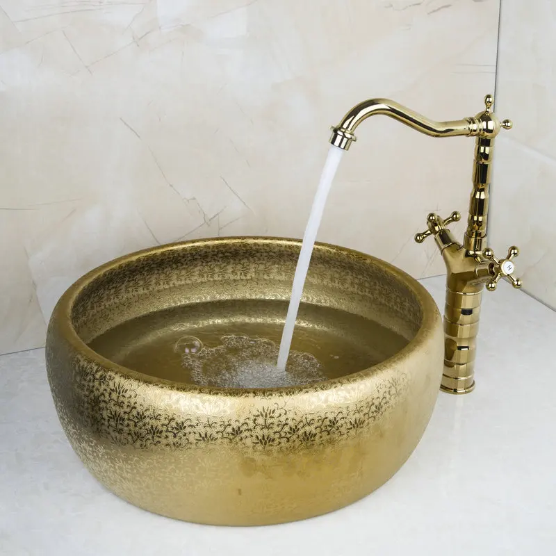 Gold color Jingdezhen ceramic sanitary ware art counter basin wash