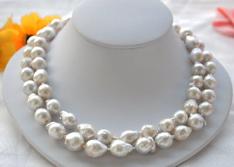 

z5221 2strands 13mm white almost round Edison PEARL NECKLACE MABE AAA