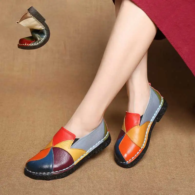 

Designer Women's Flats Casual Genuine Leather Loafers Ballet Flats Mixed Colors Comfortable Ballerinas Chaussure Femme Plus Size