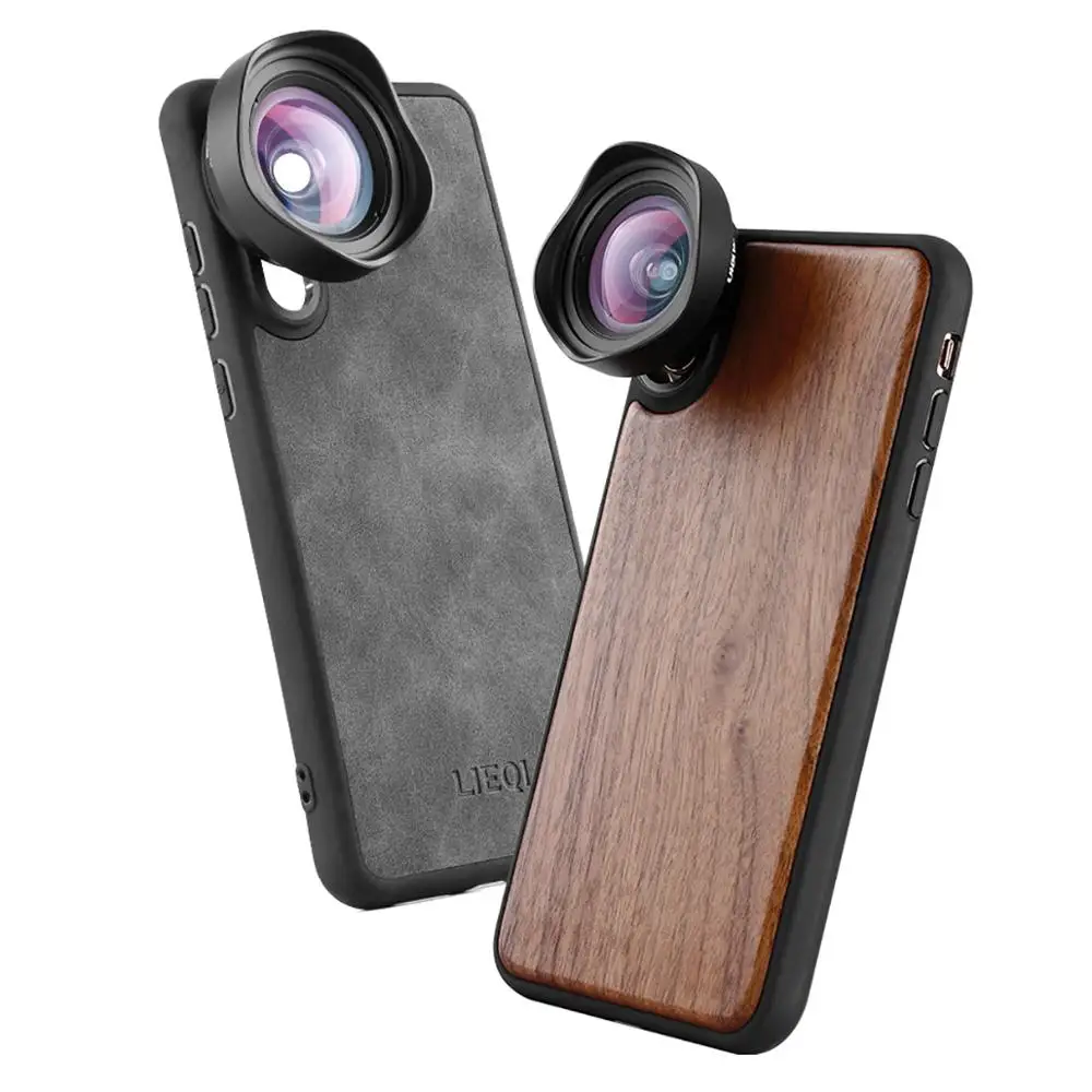 

Leather/Wooden Phone Case for iPhone X XS Max Case Cover Shell w Wide-angle Telephoto Fisheye Lens for iPhone 7 8 Huawei P20 Pro