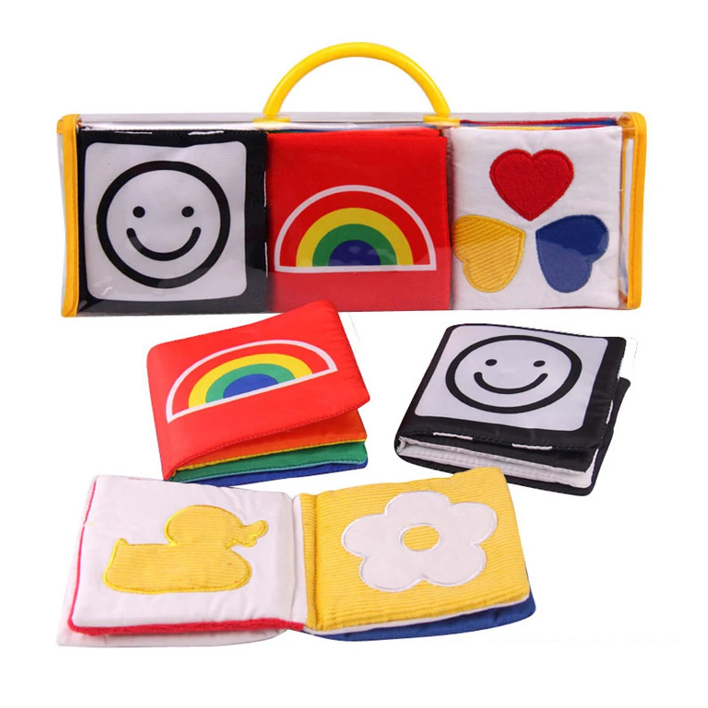 Preto e Branco Educativos para Crianças Pacote de 3 Bebê Pano Macio Livro Crianças Infantil Primeiro Colorido Brinquedos Estimular Visão Presente 12 Home & Garden