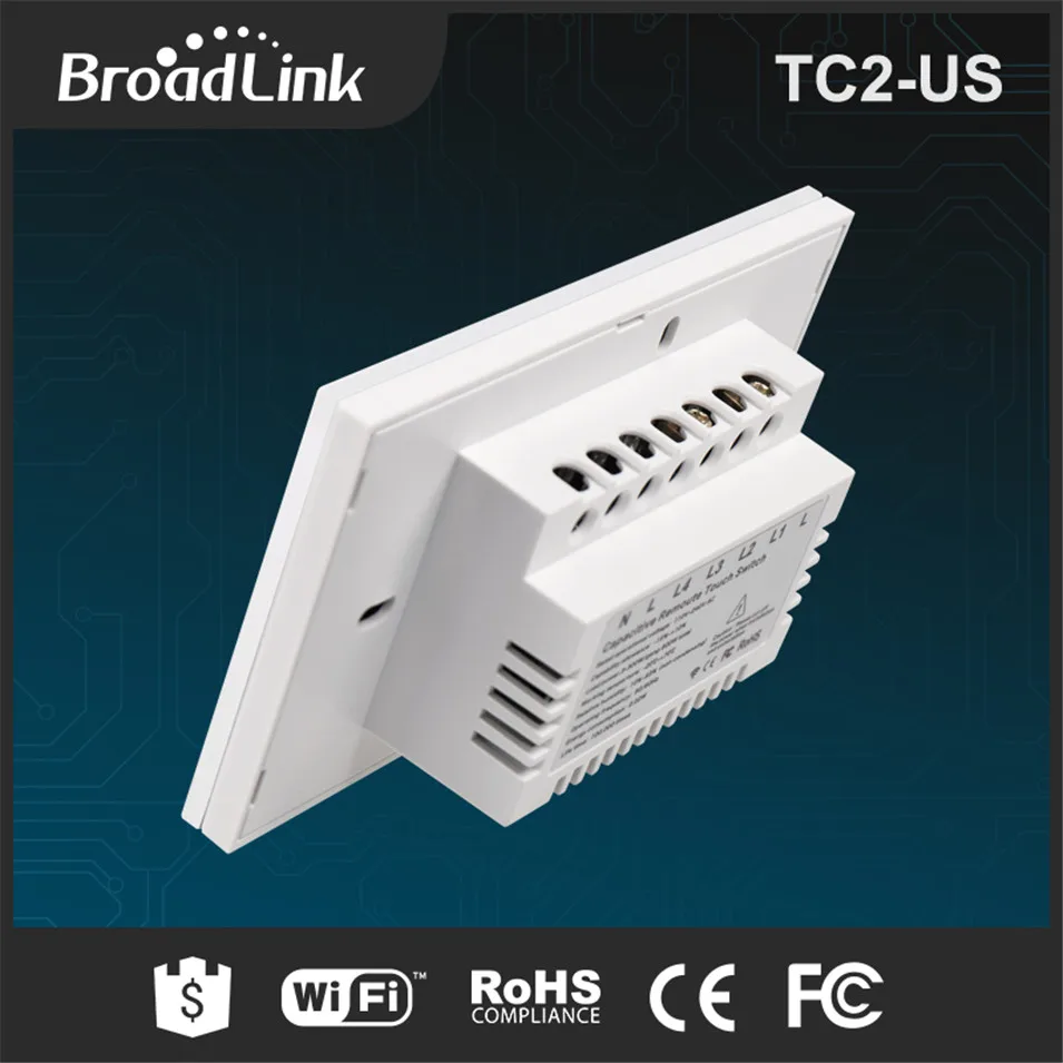 Broadlink TC2 USAU Smart Home RF433 Touch Light Switches 2 Gang 1 Way Remote Control by Rm pro Wall Touch Switch Panel 170-240V-4