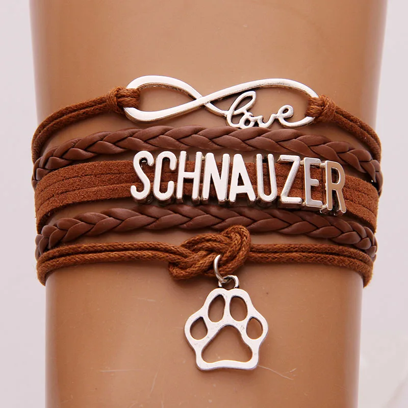 Бесконечная любовь Шнауцер браслеты ручной работы собака браслет с подвеской в виде лапы и браслеты кожаные украшения для женщин мужчин Прямая