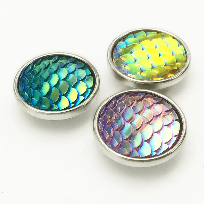 

SZ6402 glitter mermaid round pineapple 18mm Resin snap button for snap jewelry good quality