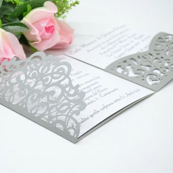 

Bright Sliver Gray Wedding Decoration Invitation Card Laser Cut Gift
