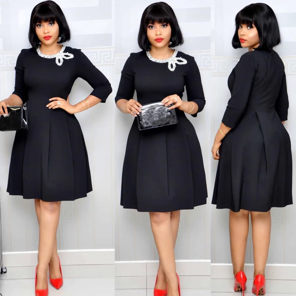 

Black African Dresses For Women Summer Style Office Lady Ball Grown Plus Size Dress Elegant African Clothing XXL