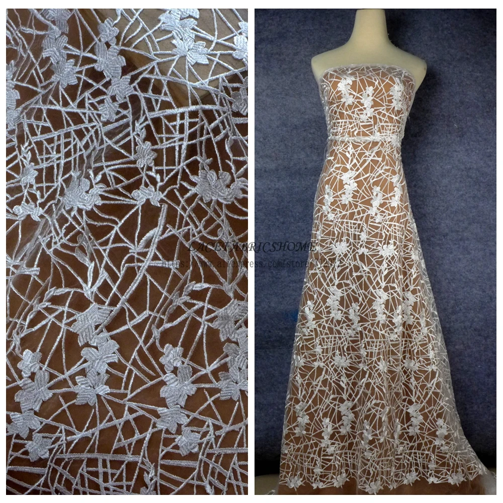 La Belleza 1 yard off white polyester on mesh embroidered lace fabric 47'' width | Дом и сад