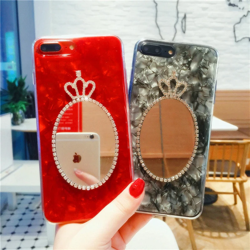 Для iPhone 6 6s 7 8 plus для Samsung galaxy s7 edge s8 s9 note роскошные короны зеркала со стразами