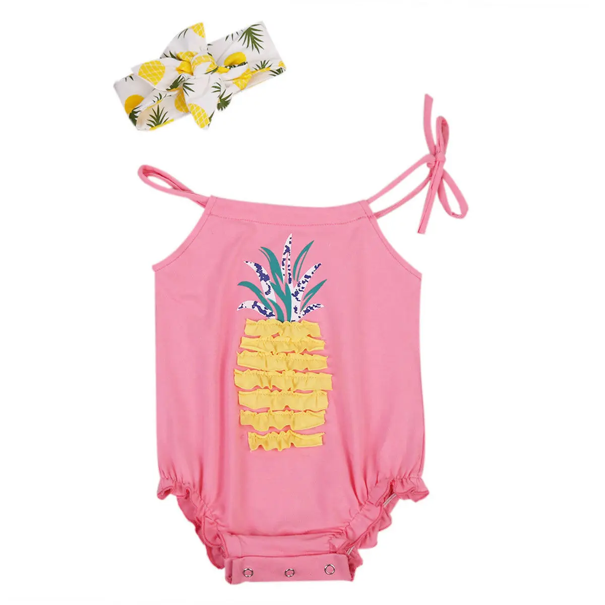 

Emmababy Fruits Pineapple Newborn Baby Girl Rompers Sleeveless Belt Baby Girls Cloth 0-24M Fits Cotton Summer Jumpsuits+Headband