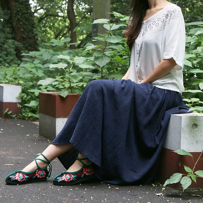 YoYiKamomo 2017 New Women Cotton Linen skirt Japanese art long skirt