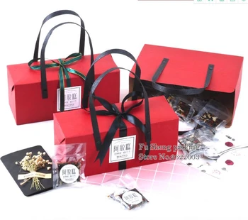 

24.5x9.5x10.5cm Red Paper Box ,Kraft Paper Bag with Handle Present food biscuit Packaging Box Scarf/Gift Boxes 50pcs/lot
