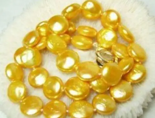 

FREE shipping>>>>>>Beautiful 11-12mm Coin Gold Pearl Necklace 17"AS+F+SAD+A+G+WSF++G 6.07