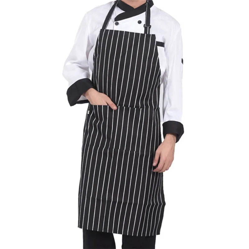 

Stripped Chef Aprons with 2 Pockets Sleeveless Adult Men Women Apron Kitchen Cooking Tools Plaid Polyester Bibs