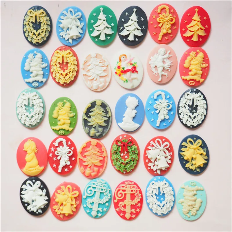 

30pcs Resin Christmas Flackback Cameo For Necklace Pendent Art Supply Decoration Charm Craft DIY Accessories 30x40mm