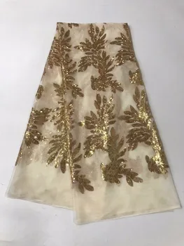 

2018 New With Gold Sequins High quality African voile tulle mesh lace for women dress,Nigerian guipure net lace fabric 5y/lot