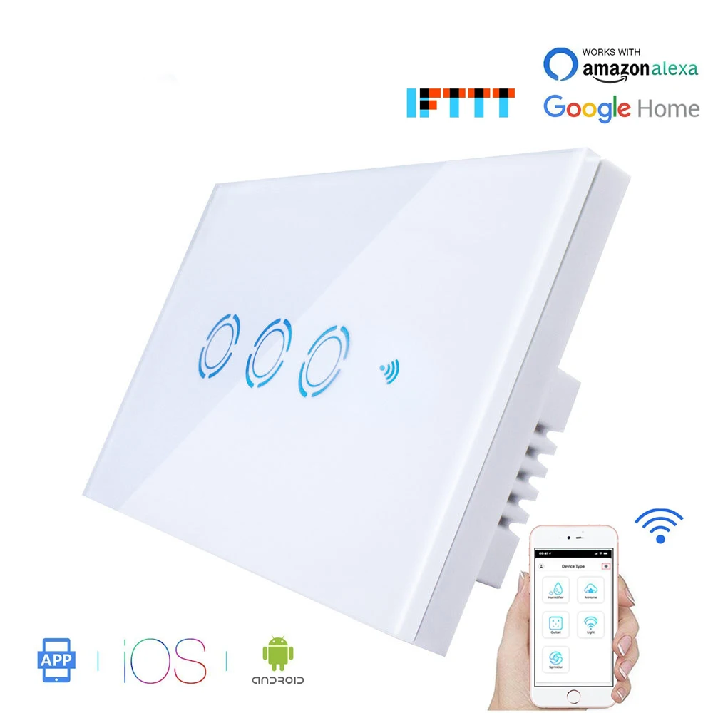 

Wifi Smart Touch Panel Light Switch Remote Control Voice Control APP LED Switch US Regulations Work with Alexa Google Home IFTTT
