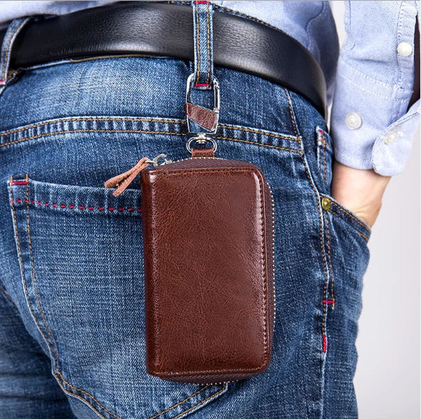 Cross-Border Leather Car Key Wallet Bag Multi-Function  Large Capacity Wholesale Custom Men'S Key Case Bag Female Waist Hanging