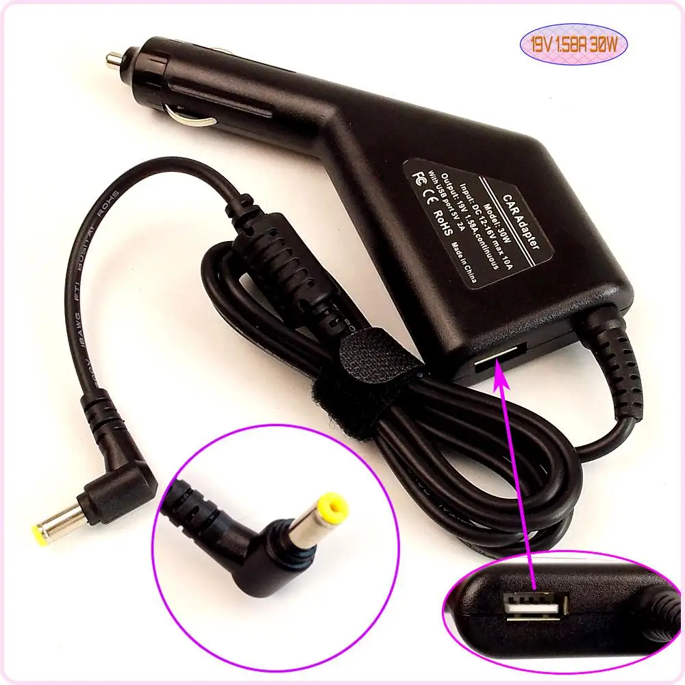 Ноутбук Автомобиля DC Адаптер Зарядное Устройство 19 В 1.58A USB Порт для Acer Aspire One AOA150