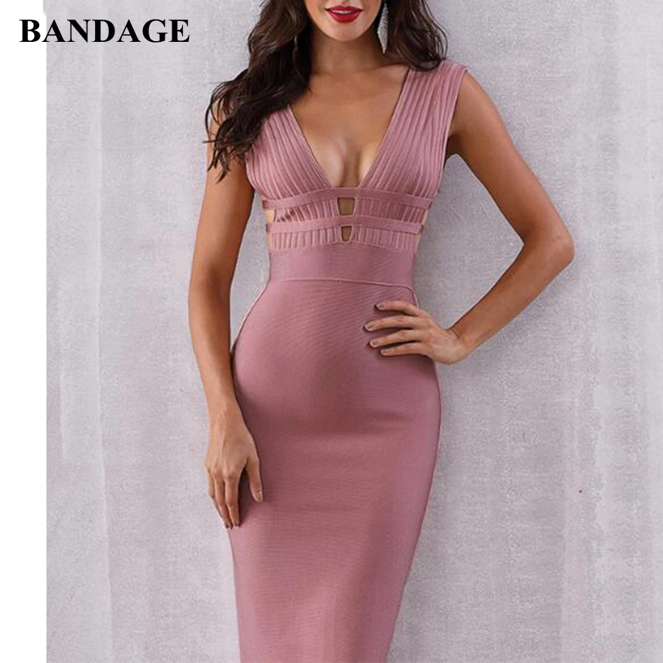 

Fashion Women Bandage Dresses New Arrival Elegant Bodycon Sexy V-Neck Party Dress Laides Club Wear 2019 NEW