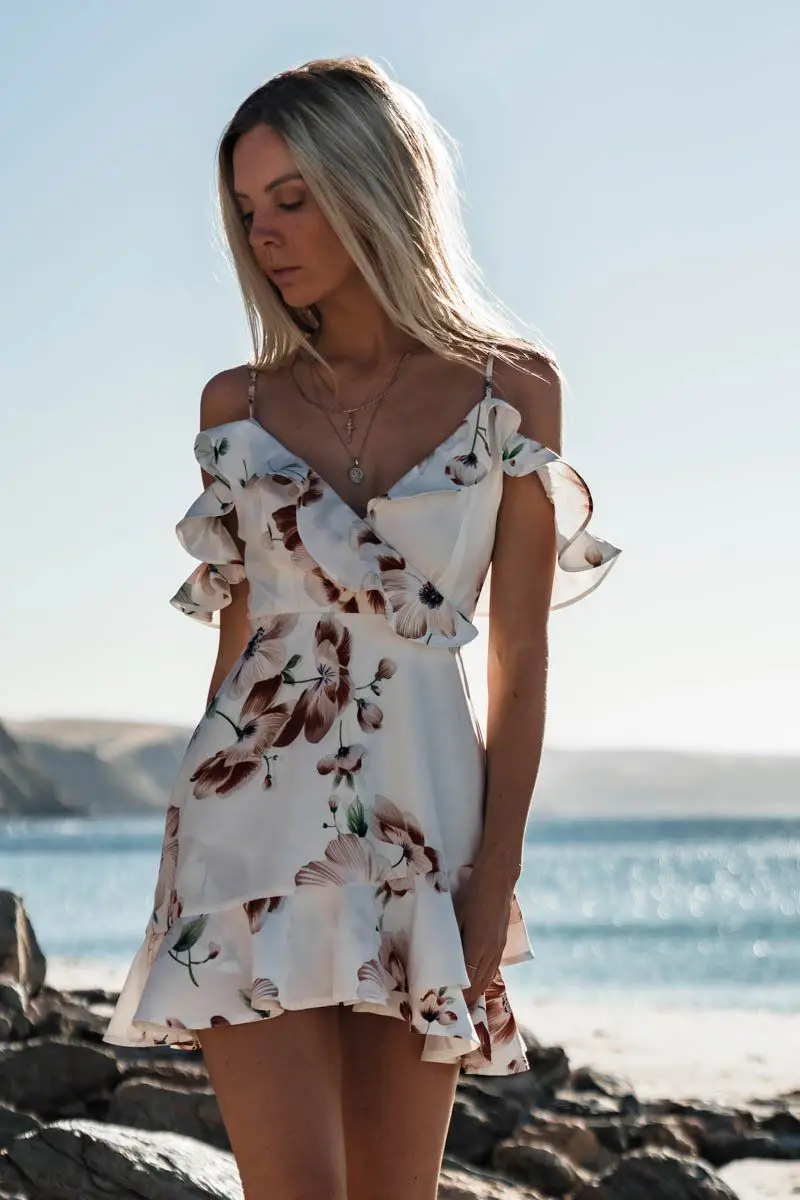 Женское платье с цветочным принтом Boho летнее короткое пляжное для вечеринки мини