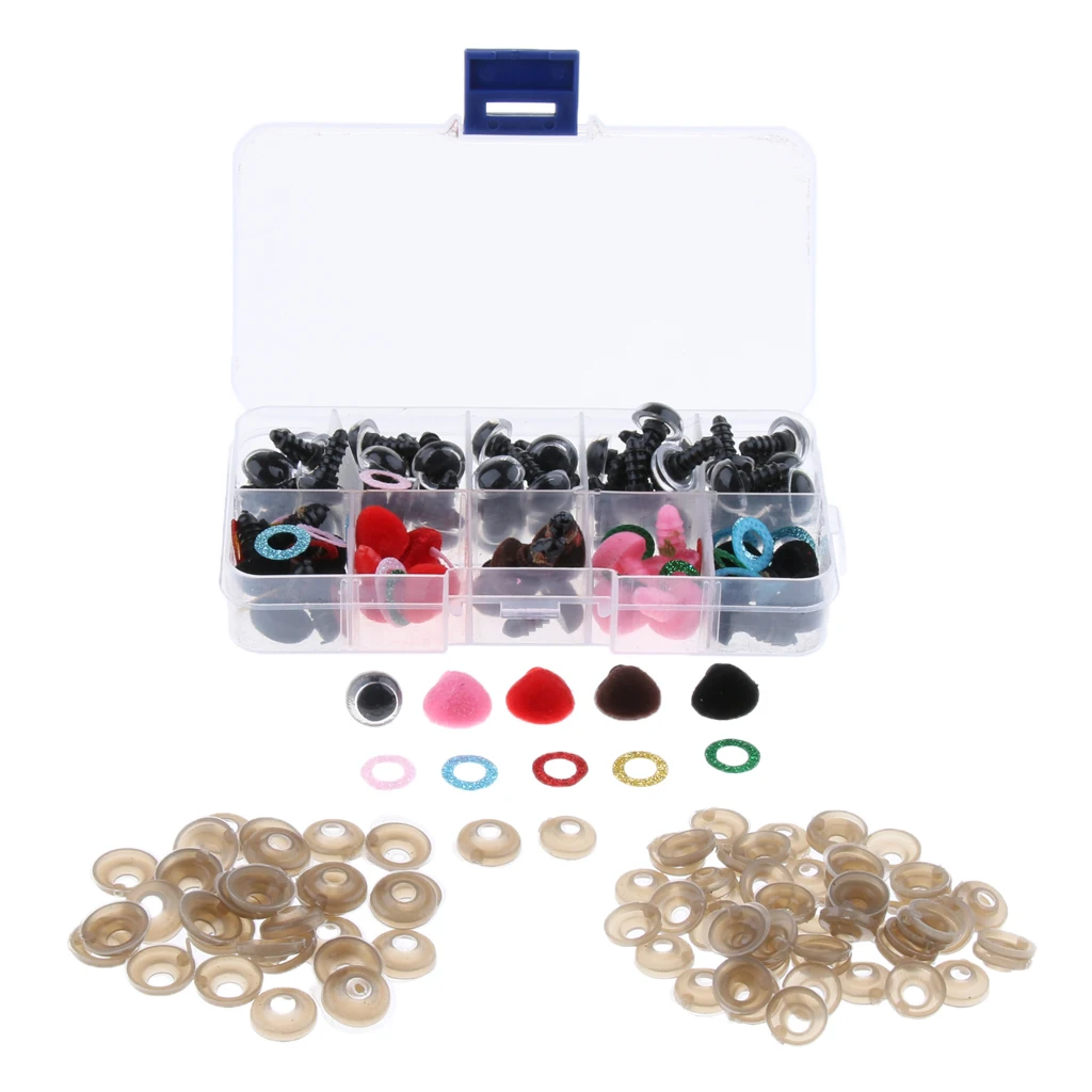 50pcs 12mm 5 Colors Shinning Plastic Safety Eyes + 25pcs Velvet Noses for Teddy Bear Soft Animal Toy Kid DIY Craft