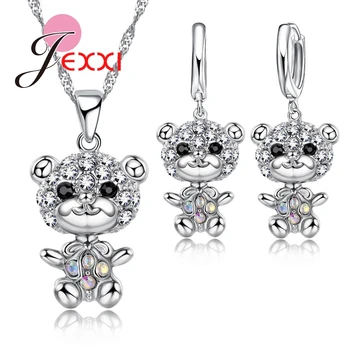 

Fashion Jewelry Set For Women Animal Design Bear CZ Crystal Necklace Earring Statement 925 Sterling Silver Sets For Girls
