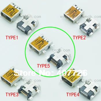 

100pcs/lot 5 types of Mini USB Micro power charging socket 10Pin female connector