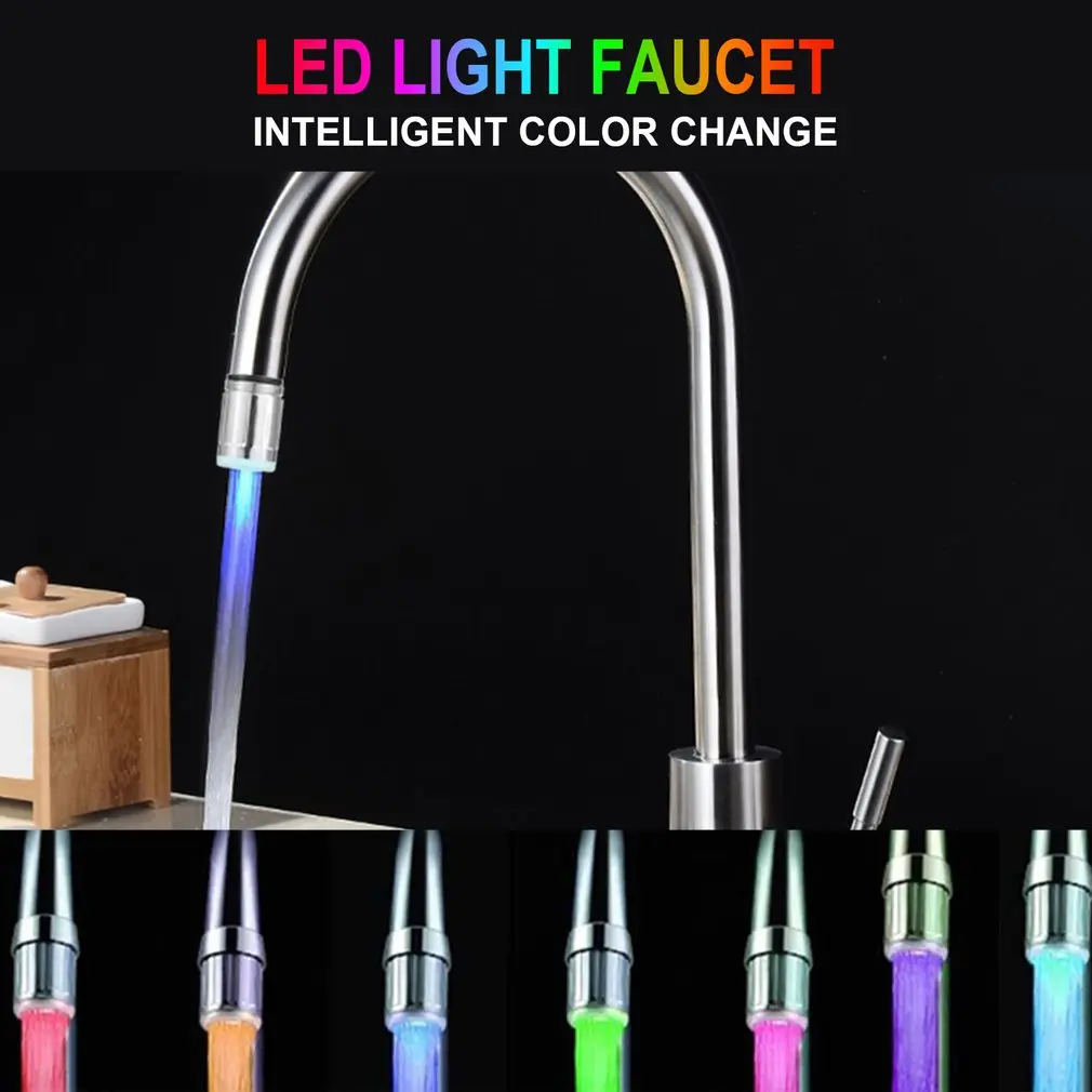 

Novelty Design 7 Color RGB Colorful LED Light Water Glow Faucet Tap Head Home Bathroom Decoration Stainless Steel Water Tap