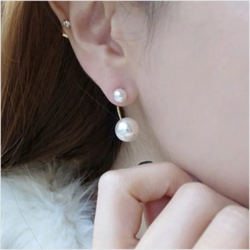

2019 Women's Earrings Vintage Double Sided Pearl Earrings Fashion Stud Earrings For Women Jewelry Accessories boucle d'oreille