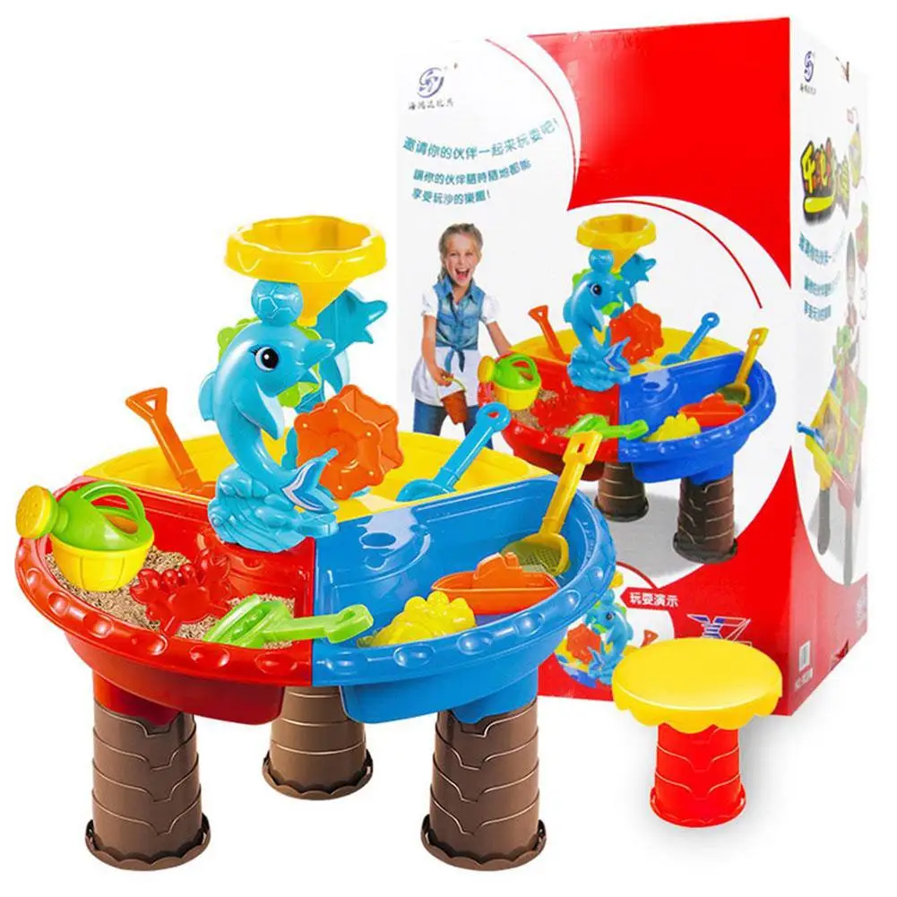 

Kids Sand Pit Set Beach Sandpit Table Water Outdoor Garden Play Spade Tool Toy Play Home Beach Table Toys