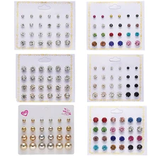 Прозрачные разноцветные Круглые циркониевые серьги для карт, цветные блестящие женские модные подарочные серьги, ювелирные изделия 12 пар