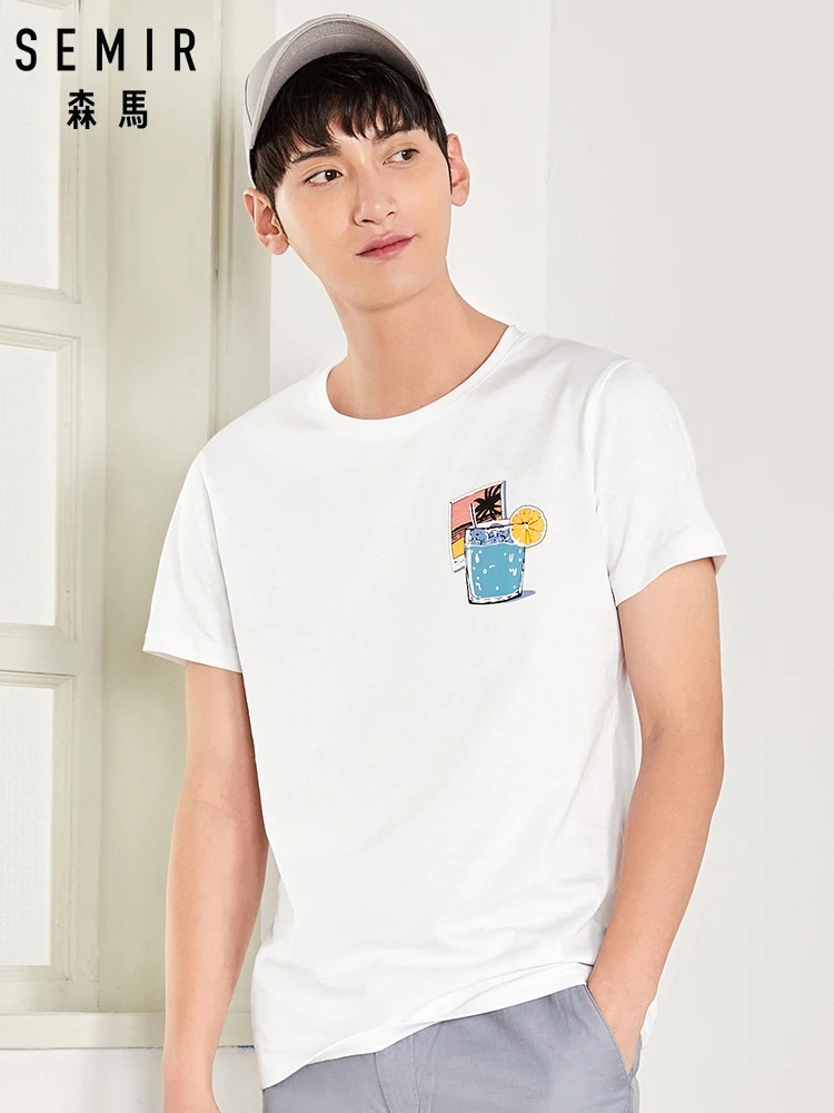 SEMIR тонкий стиль новый дизайн печатных мужчин футболка Повседневная коротким рукавом О-образным вырезом мужская футболка Топы Футболка