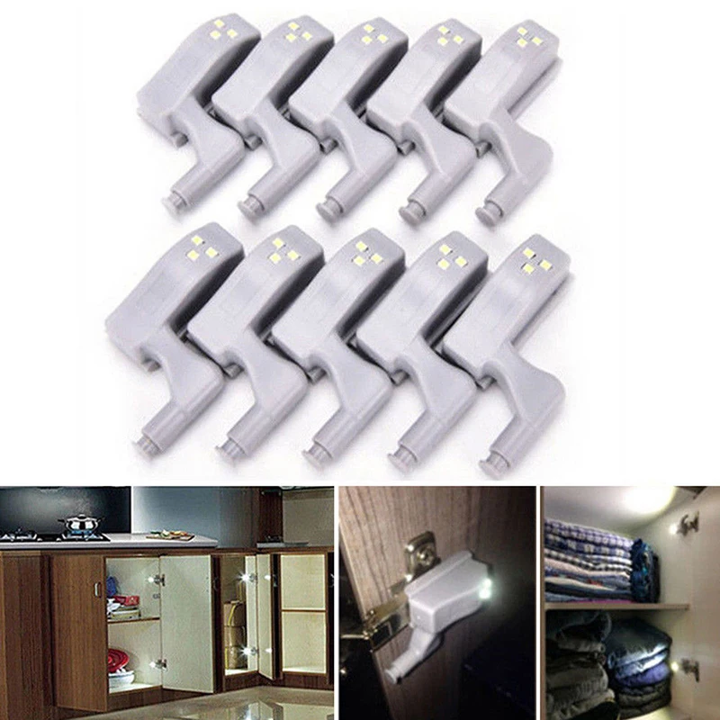 10 Pcs  NEW Inner Hinge LED Sensor Under Cabinet Lights For Kitchen Bedroom Closet Wardrobe Night Light Battery Operated