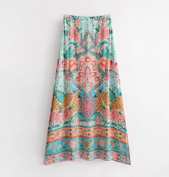 

Spring summer women's split print A-line skirt female high waist fashion casual skirt TB815