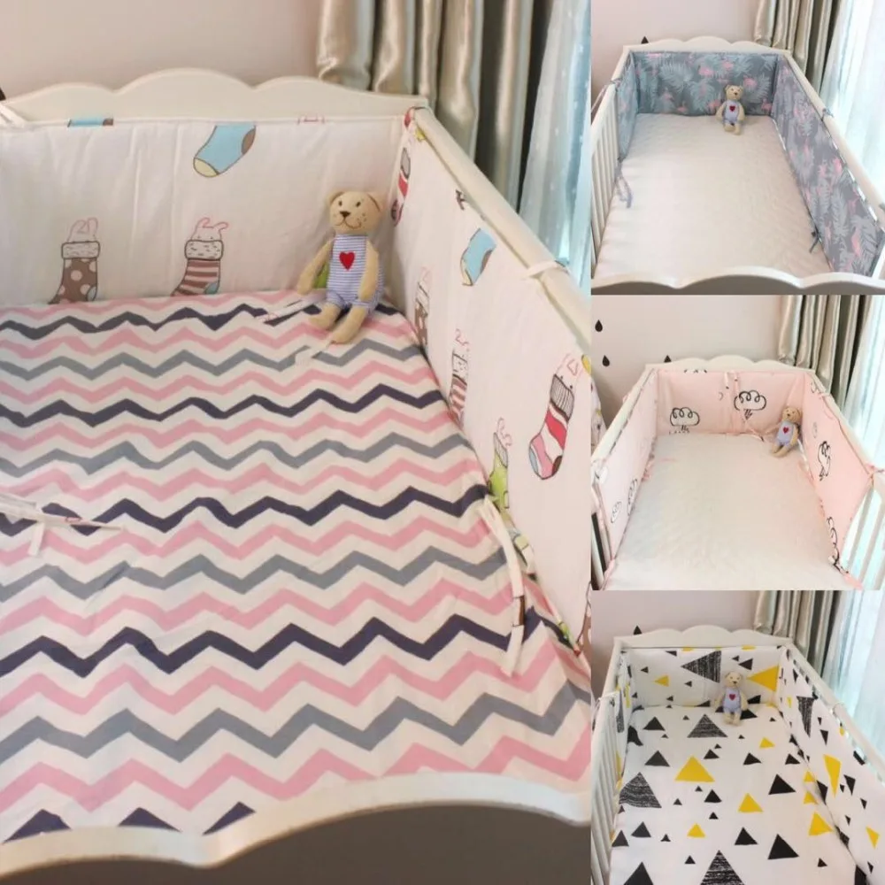 

(baby Bed Bumper 1 Piece) Crib Protection Breathable Suitable For Girls Boys Bed Socks Flamingo Crown Triangle Elephant Patterns