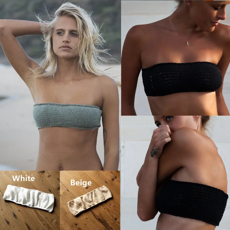 

Hand crochet Top elasticised tight fitting tube top with no sleeves beach festival