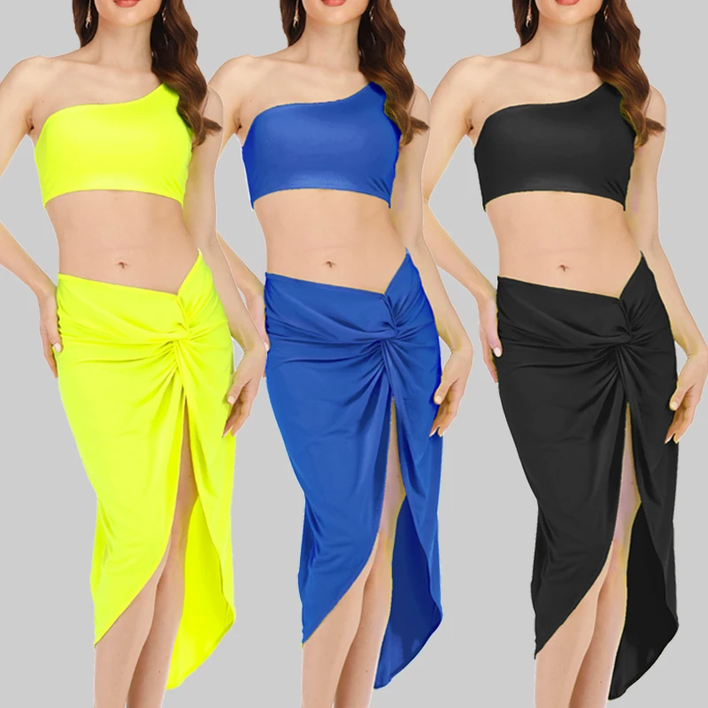 Платье на Одно Плечо из двух частей длинные Bodycon платья для женщин разрез сбоку