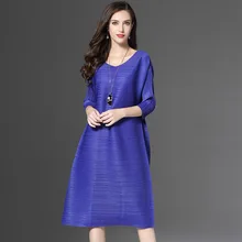 LANMREM летнее платье для женщин модная новая плиссированная одежда свободные платья с коротким рукавом большого размера с круглым вырезом для вечеринок NA955