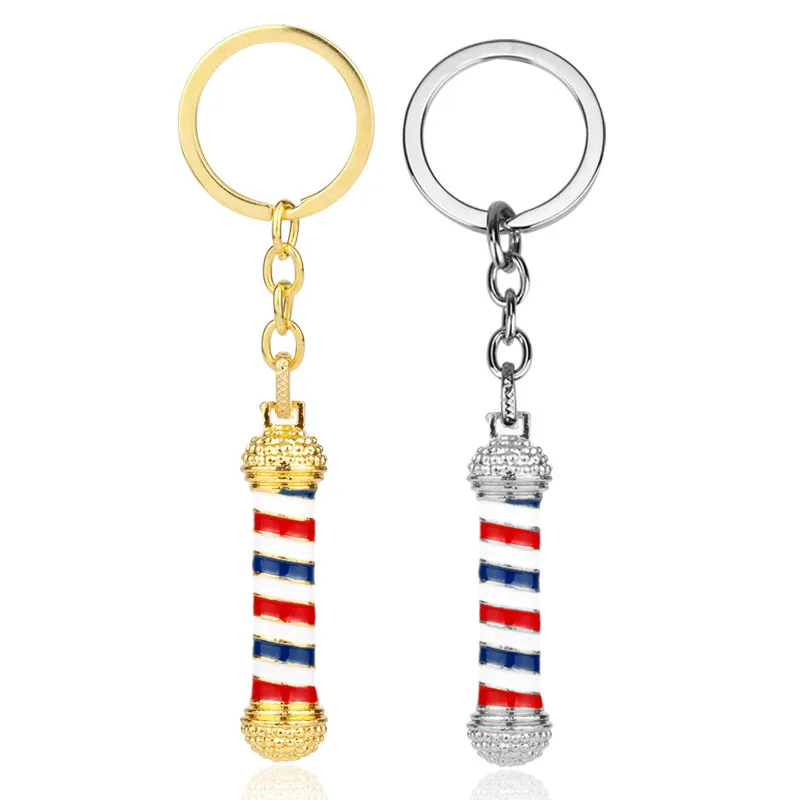 

100 PCS/Lot Barber Shop Pole 3D Barber Pole Key Chains Fashion Jewelry Accessorie Choker Keychain Hip Hop Barber Pole