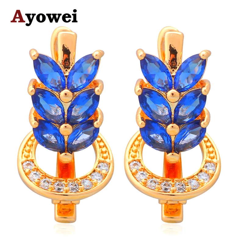 

Precious Jewelry Wholesale & Retail Gold tone Zircon Party Fashion Jewelry Blue Zirconia Clip Earrings JE1048A