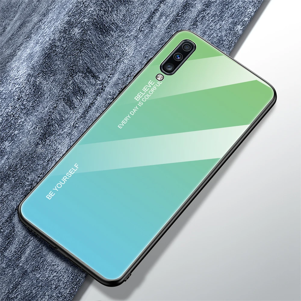 Градиентный чехол для samsung Galaxy A70 A50 A30 A10 A20 A40 A60 A 50 60 70 30 S Тонкий облегающий глянцевый силиконовый Жесткий чехол из закаленного стекла - Цвет: 06