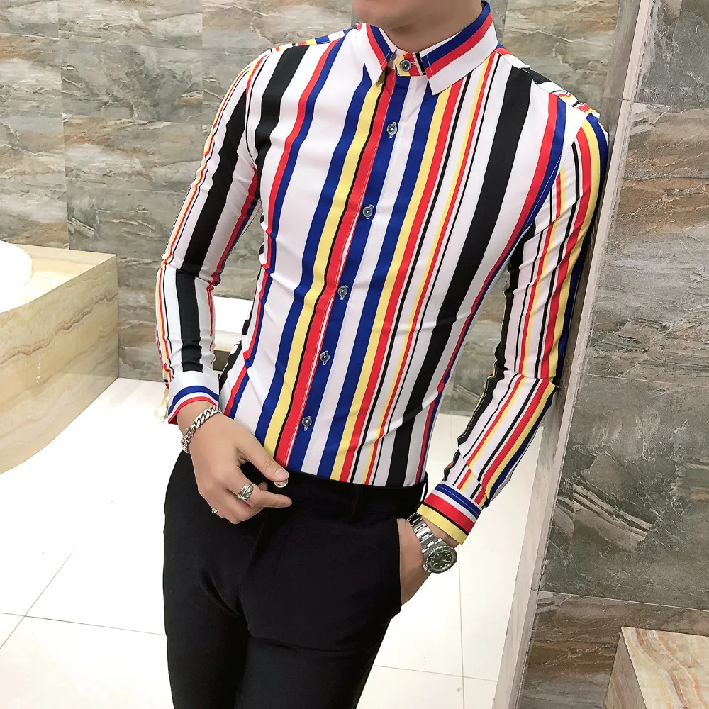 High Quality Men Shirt Long Sleeve Streetwear All Match Striped Shirts Men Slim Fit Casual Shirt