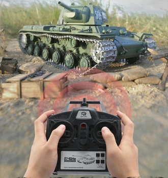 شراءروسيا KV-1 المدرعة التحكم عن بعد معركة دبابات نموذج 1:16 المعادن/البلاستيك برج دوران محاكاة ضوء الصوت الدخان الصبي دبابة مع جهاز للتحكم عن بُعد