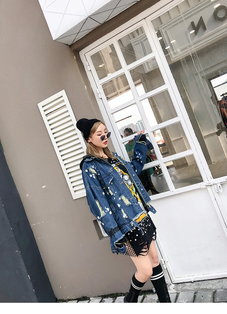 outono streetwear solto com capuz denim jaquetas