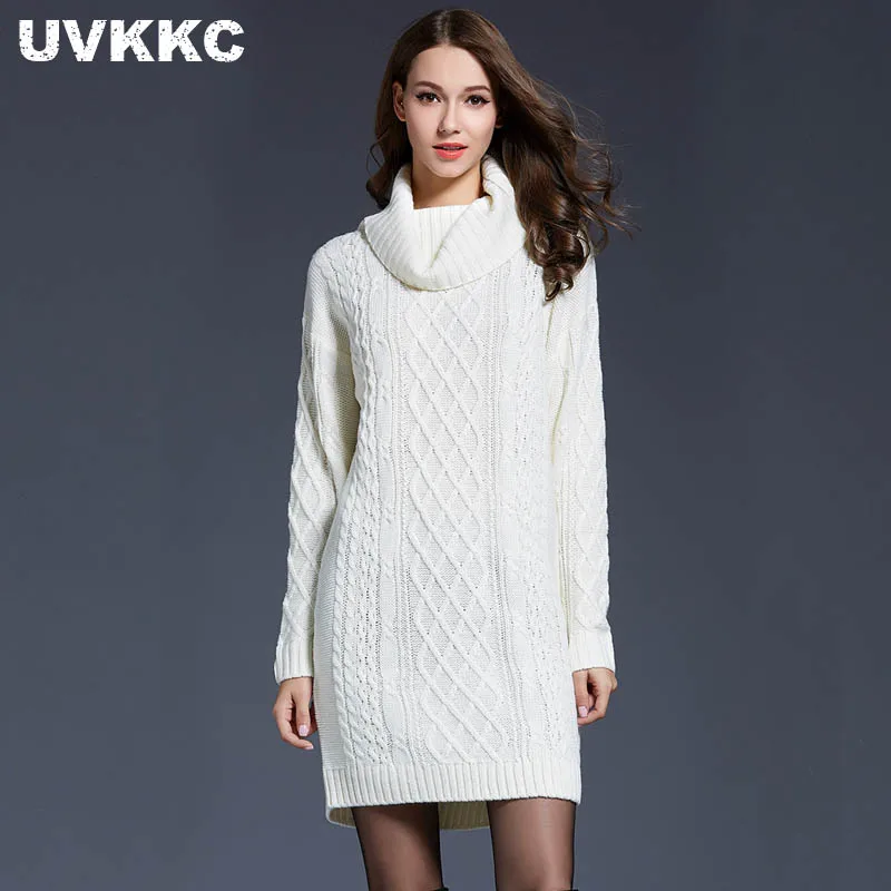 

Uvkkc Women Long Sweater Dress Autumn MaxiTurtleneck Pullover Knitted Dresses Thick Tricot Women Winter Sweter Dresses Size 4XL