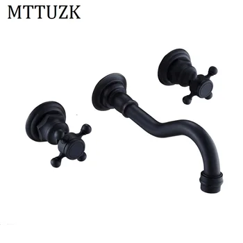 

MTTUZK Antique Brass Bathtub Mixer Taps 3 pcs/set Basin Dual Handles Hot and Cold Wall Mounted Basin Faucet Black Taps