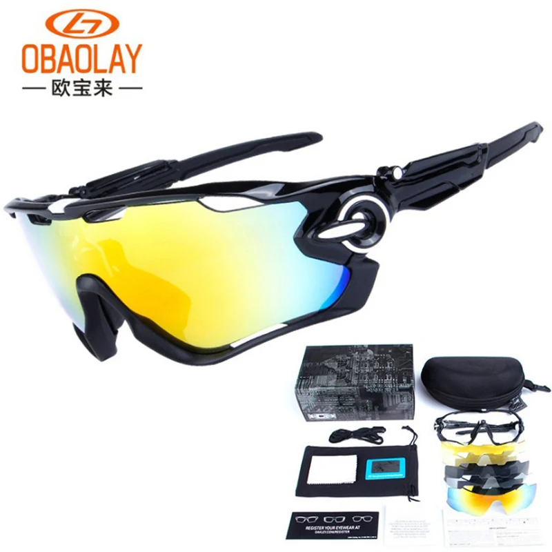 OBAOLAY Outdoor Cycling Sunglasses Polarized Bike Glasses 5 Lenses